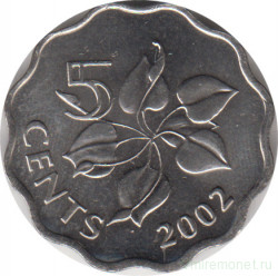 Монета. Свазиленд. 5 центов 2002 год.