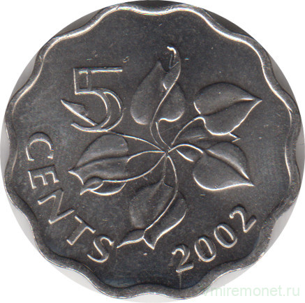 Монета. Свазиленд. 5 центов 2002 год.