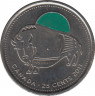 Монета. Канада. 25 центов 2011 года. Природа Канады - Бизон (зелёная Эмаль). ав.