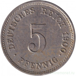 Монета. Германская империя. 5 пфеннигов 1900 год. (J).
