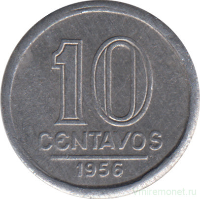 Монета. Бразилия. 10 сентаво 1956 год.