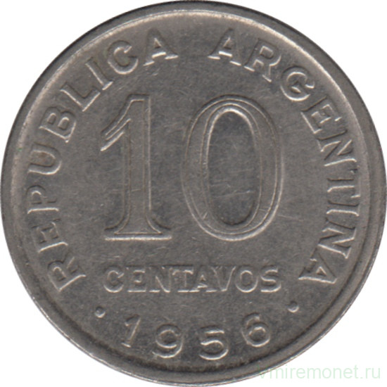 Монета. Аргентина. 10 сентаво 1956 год.
