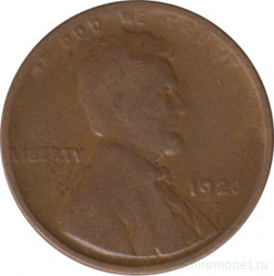 Монета. США. 1 цент 1920 год. Монетный двор D.