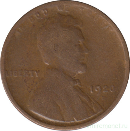 Монета. США. 1 цент 1920 год. Монетный двор D.