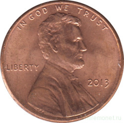 Монета. США. 1 цент 2013 год.