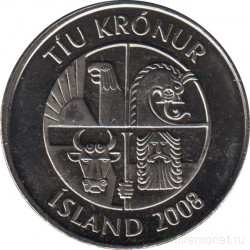 Монета. Исландия. 10 крон 2008 год.