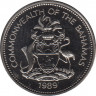 Монета. Багамские острова. 25 центов 1989 год. ав.