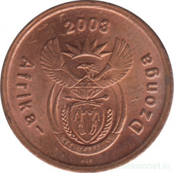 Монета. Южно-Африканская республика (ЮАР). 5 центов 2003 год.