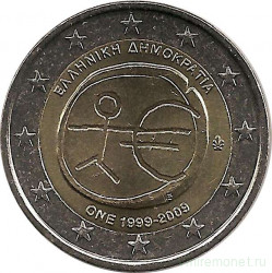 Монета. Греция. 2 евро 2009 год. 10 лет экономическому и валютному союзу.