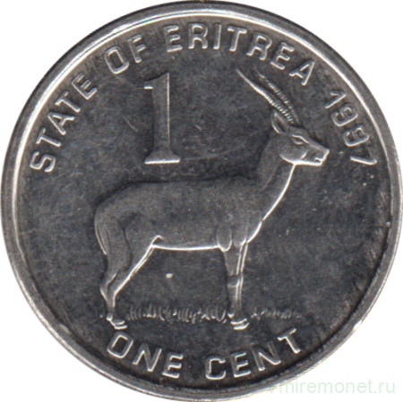 Монета. Эритрея. 1 цент 1997 год.