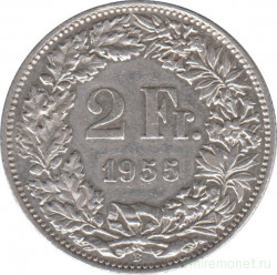 Монета. Швейцария. 2 франка 1955 год.