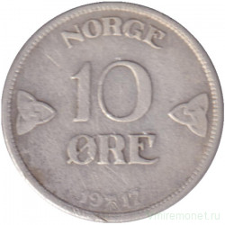 Монета. Норвегия. 10 эре 1917 год.