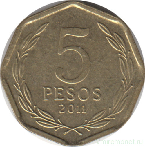 Монета. Чили. 5 песо 2011 год.