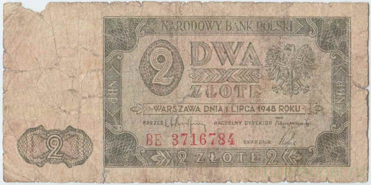 Банкнота. Польша. 2 злотых 1948 год. Тип 134.