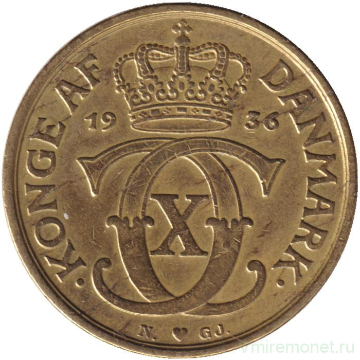 Монета. Дания. 1 крона 1936 год.