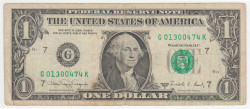 Банкнота. США. 1 доллар 1988 год. Серия G. Тип 480b.
