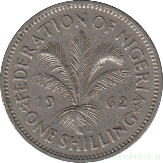 Монета. Нигерия. 1 шиллинг 1962 год.