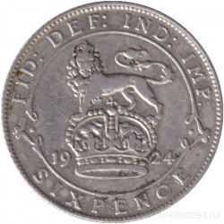 Монета. Великобритания. 6 пенсов 1924 год.