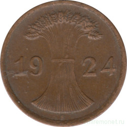 Монета. Германия. Веймарская республика. 2 рентенпфеннига 1924 год. Монетный двор - Штутгарт (F).