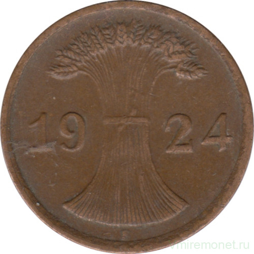 Монета. Германия. Веймарская республика. 2 рентенпфеннига 1924 год. Монетный двор - Штутгарт (F).