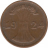 Монета. Германия. Веймарская республика. 2 рентенпфеннига 1924 год. Монетный двор - Штутгарт (F). ав.