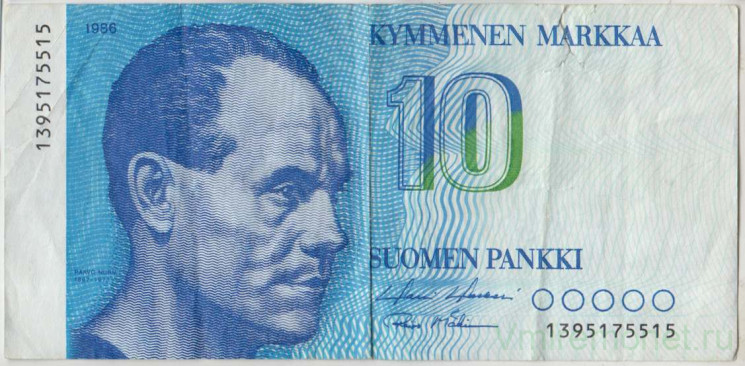 Банкнота. Финляндия. 10 марок 1986 год. Тип 113а (22-1).