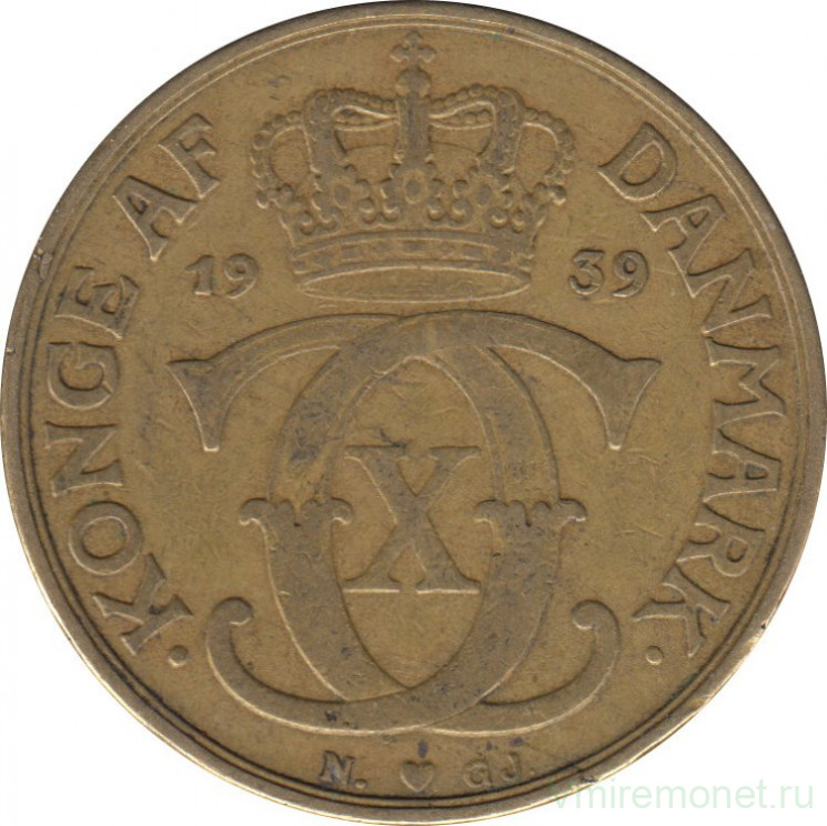 Монета. Дания. 2 кроны 1939 год.