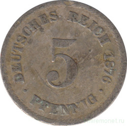 Монета. Германия (Германская империя 1871-1922). 5 пфеннигов 1876 год. (B).