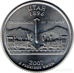 Монета. США. 25 центов 2007 год. Штат № 45 Юта. Монетный двор D.