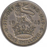  Монета. Великобритания. 1 шиллинг (12 пенсов) 1948 год. Английский. ав.