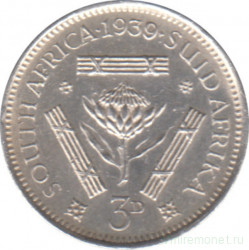 Монета. Южно-Африканская республика (ЮАР). 3 пенса 1939 год.