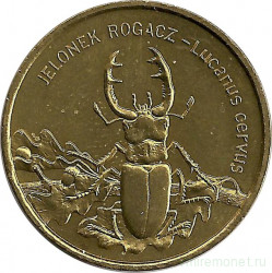 Монета. Польша. 2 злотых 1997 год. Жук-олень.