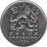  Монета. Чехия. 5 крон 1994 год. Монетный двор - Яблонец. ав.