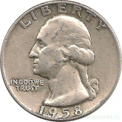 Монета. США. 25 центов 1958 год. Монетный двор D.