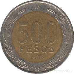 Монета. Чили. 500 песо 2013 год.