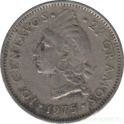 Монета. Доминиканская республика. 10 сентаво 1975 год.