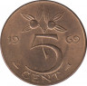 Монета. Нидерланды. 5 центов 1969 год. Рыба. ав.