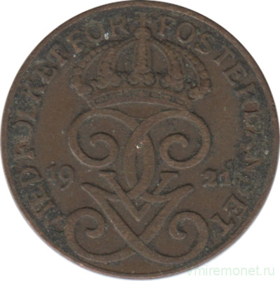 Монета. Швеция. 1 эре 1921 год.
