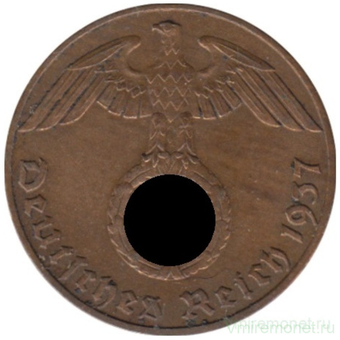 Монета. Германия. Третий Рейх. 1 рейхспфенниг 1937 год. Монетный двор - Гамбург (J).