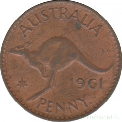 Монета. Австралия. 1 пенни 1961 год. Точка после "PENNY".