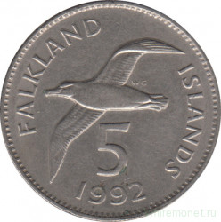 Монета. Фолклендские острова. 5 пенсов 1992 год.