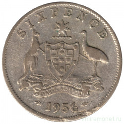 Монета. Австралия. 6 пенсов 1956 год.
