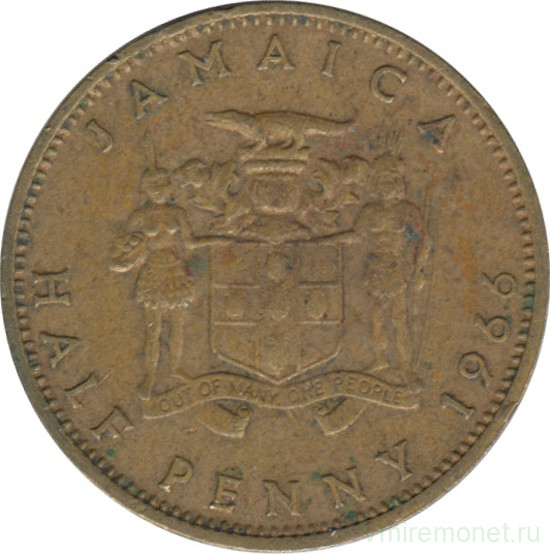Монета. Ямайка. 1/2 пенни 1966 год.