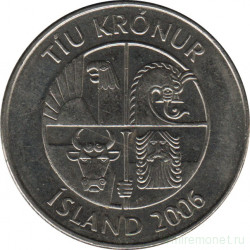 Монета. Исландия. 10 крон 2006 год.