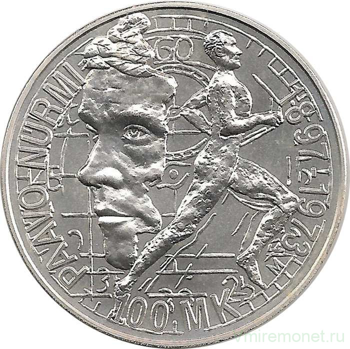 Монета. Финляндия. 100 марок 1997 год. 100 лет со дня рождения Пааво Нурми.