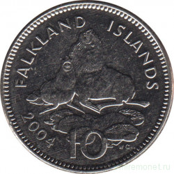 Монета. Фолклендские острова. 10 пенсов 2004 год.