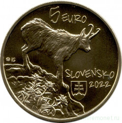 Монета. Словакия. 5 евро 2022 год. Татранская серна.