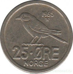 Монета. Норвегия. 25 эре 1965 год.