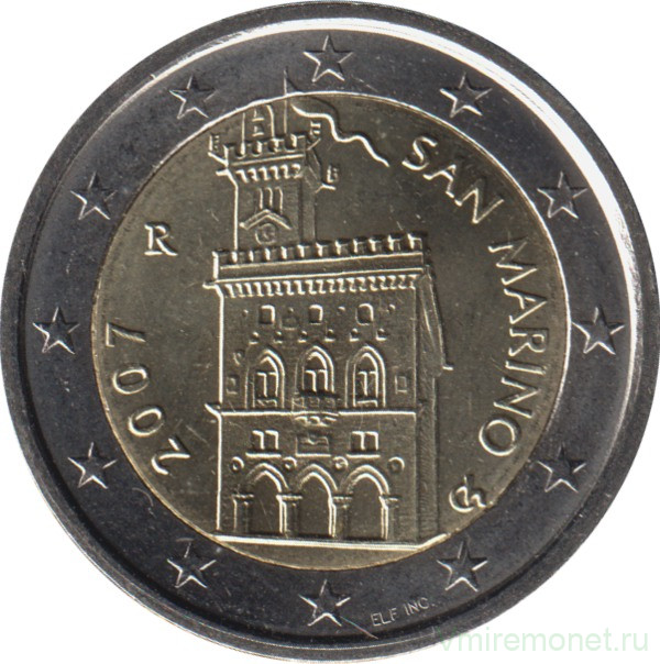 Монета. Сан-Марино. 2 евро 2007 год.