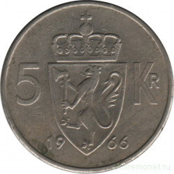 Монета. Норвегия. 5 крон 1966 год.